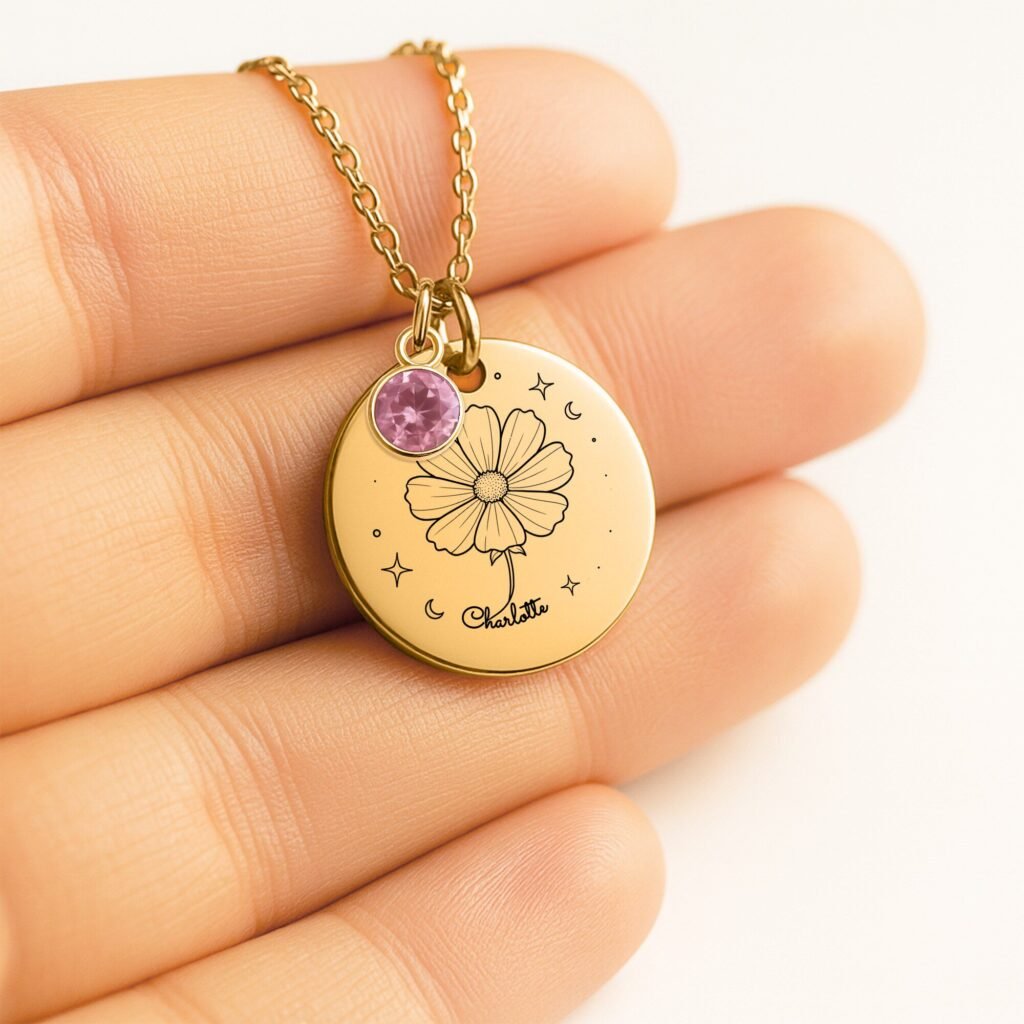Cosmos Moon & Bloom Necklace for Daughter – Personalized Gift from Dad
