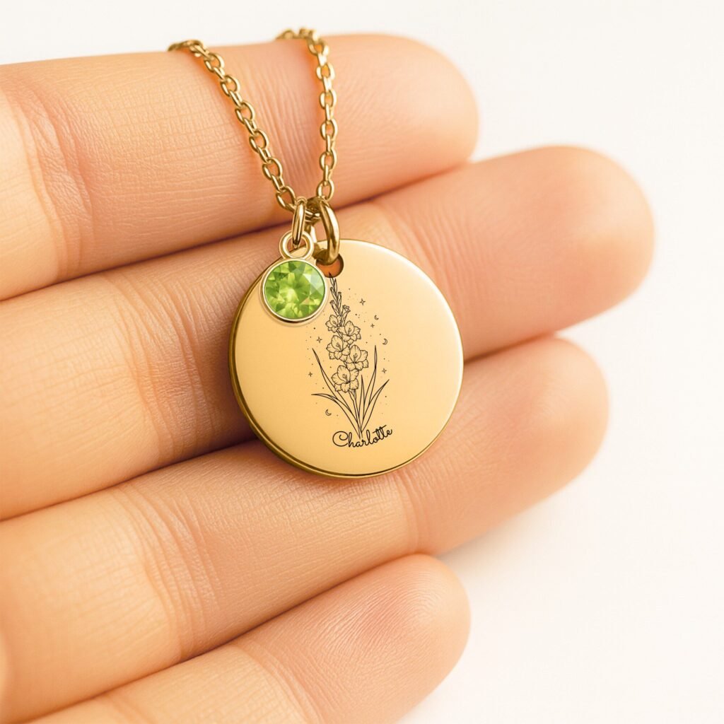 Gladiolus Moon & Bloom Necklace for Daughter – Personalized Gift from Dad