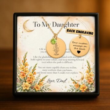 Gladiolus Moon & Bloom Necklace for Daughter – Personalized Gift from Dad