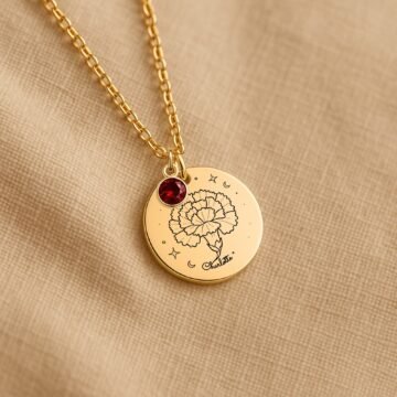 Carnation daughter necklace presented with a printed message card
