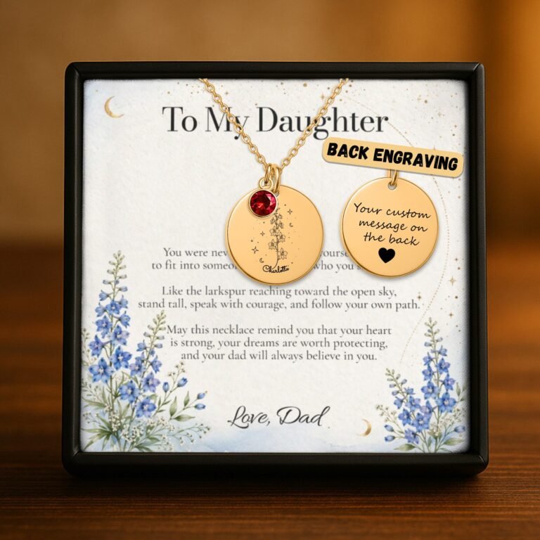 Larkspur Moon & Bloom Necklace for Daughter – Personalized Gift from Dad