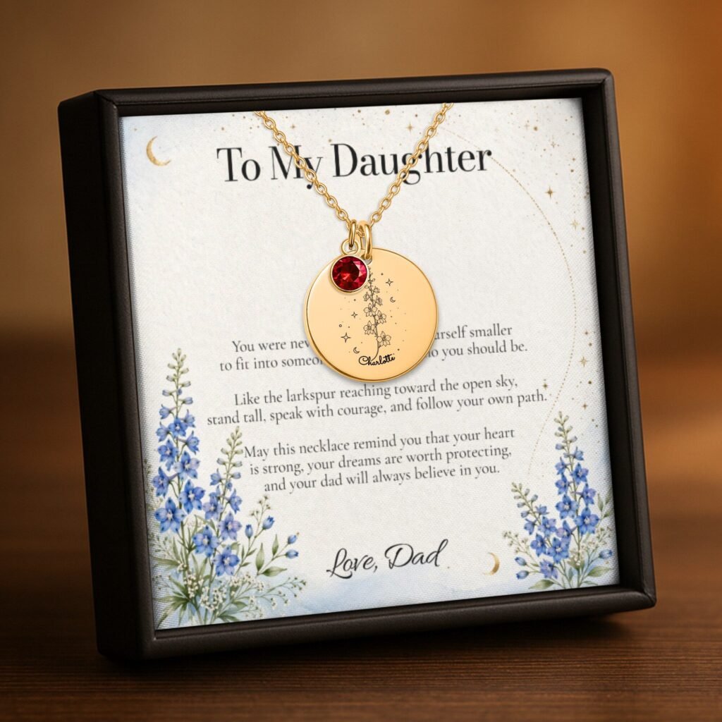 Larkspur Moon & Bloom Necklace for Daughter – Personalized Gift from Dad