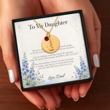 july carnation necklace presented in a gift box with an emotional message card for daughter from Dad