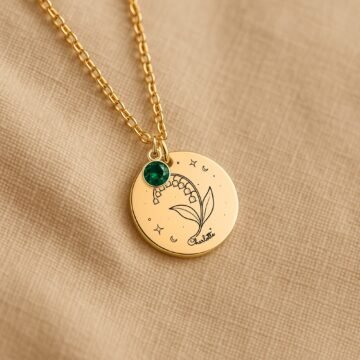 Lily-of-the-valley daughter necklace presented with a printed message card