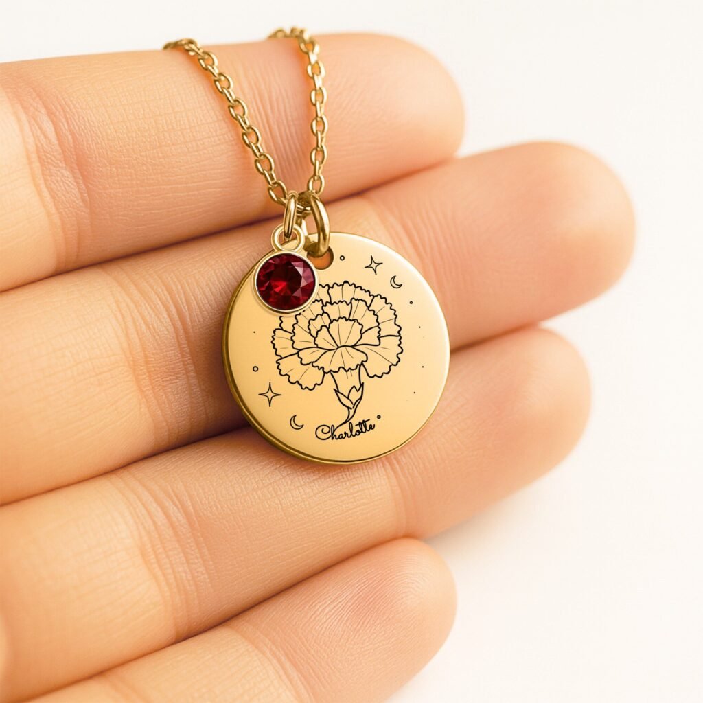 Carnation Moon & Bloom Necklace for Daughter – Personalized Gift from Dad