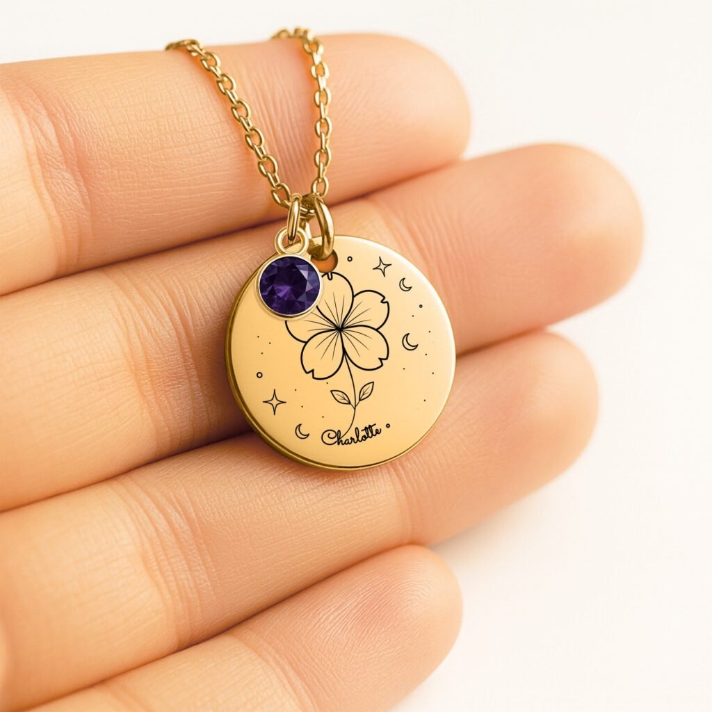 Violet Moon & Bloom Necklace for Daughter – Personalized Gift from Dad