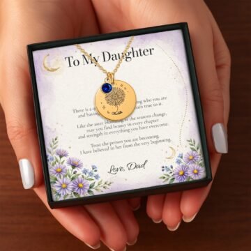 september carnation necklace presented in a gift box with an emotional message card for daughter from Dad