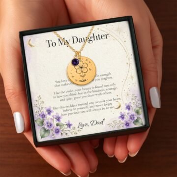 Detailed violet Moon and Bloom pendant with amethyst-colored accent